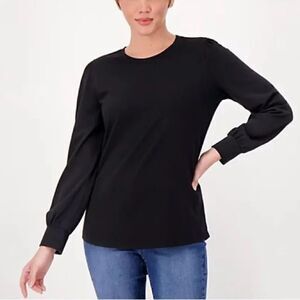 Denim & Co. Jersey Round Neck Full Sleeve Curved Hem Top
